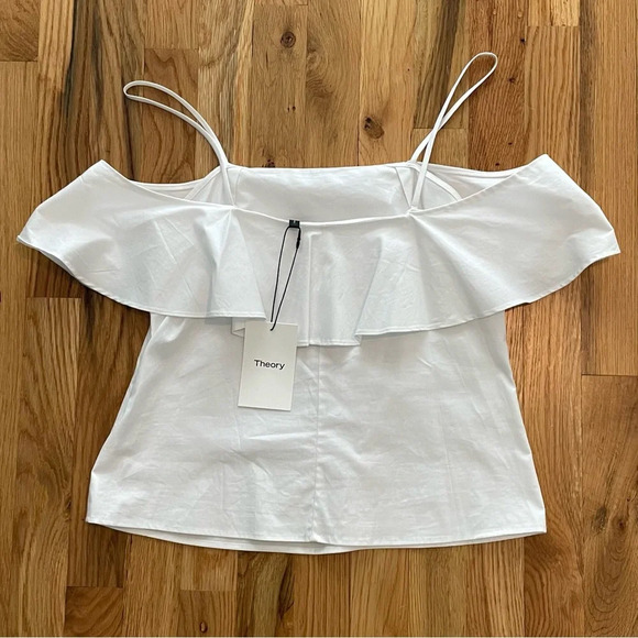 NWT Theory Ayleen T Off Shoulder White Ruffle Blouse Size 0 - Picture 4 of 6